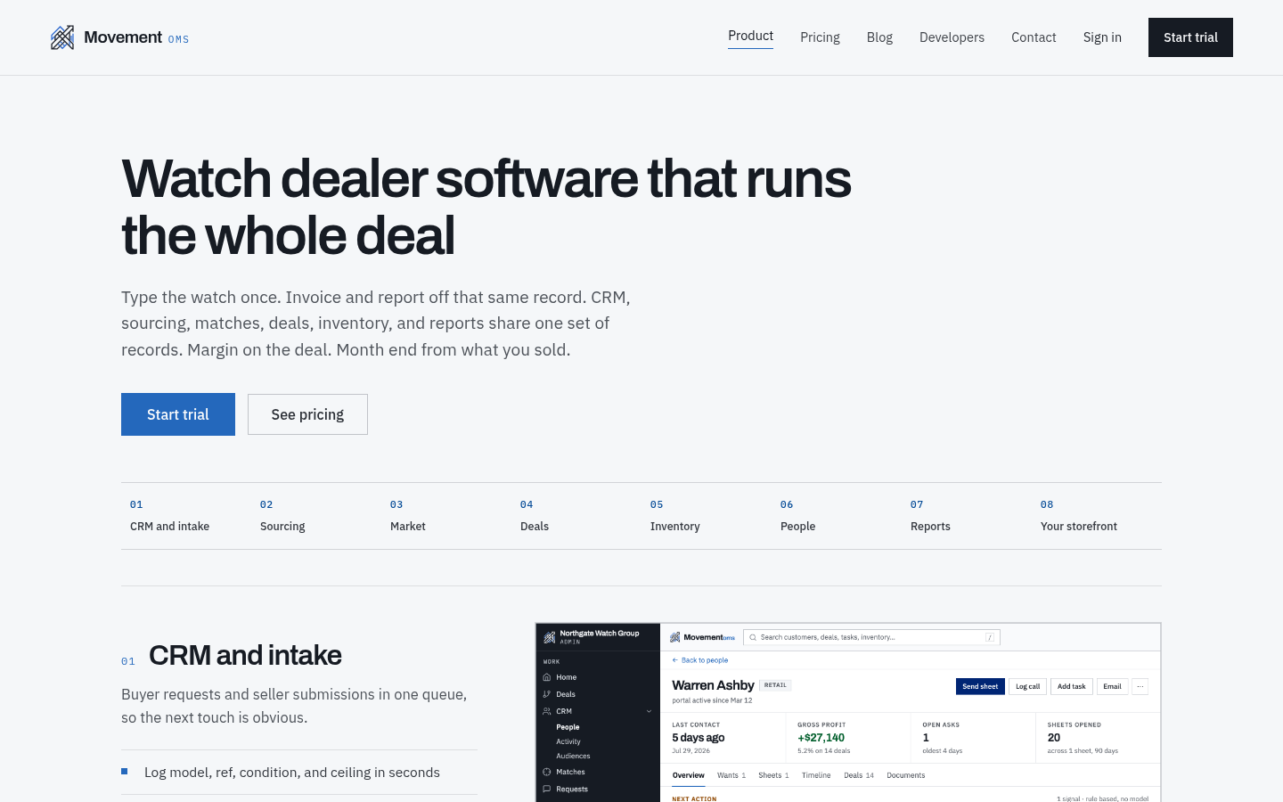 The top of Movement OMS's product page